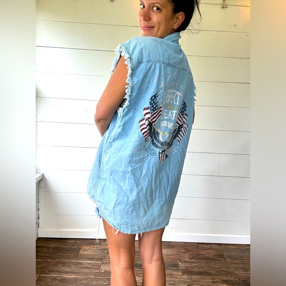 Black Canyon 2XL Liberty or Death 1776 Chambre Button Down Sleeveless America - Picture 1 of 8